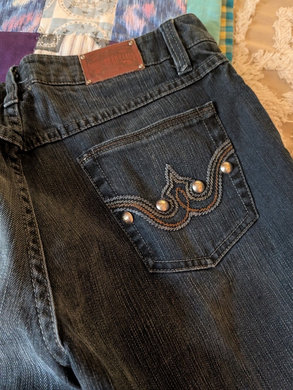 Double D Ranch jeans, jeans w embroidery & silver studs, Size 8 - Picture 8 of 10